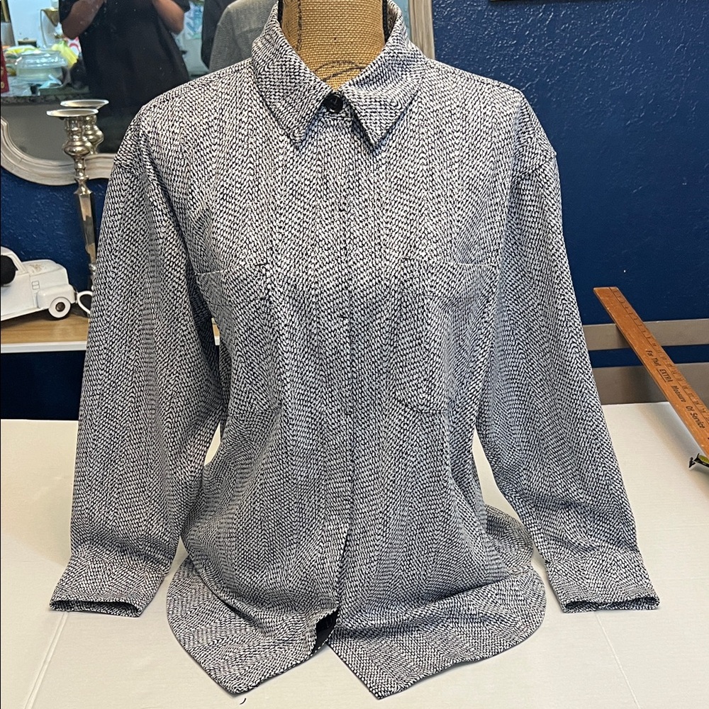 ATHLETA BRAIDEN BLACK & WHITE TEXTURED SHIRT JACKET BUTTON FRONT SIZE MEDIUM